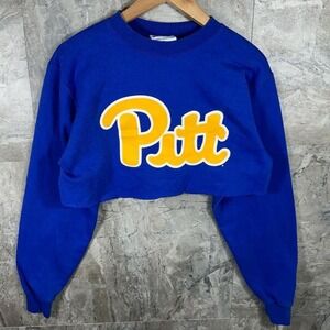 Vintage 90s Champion Pitt Panthers cropped crewneck sweatshirt yellow 'Pitt sz S
